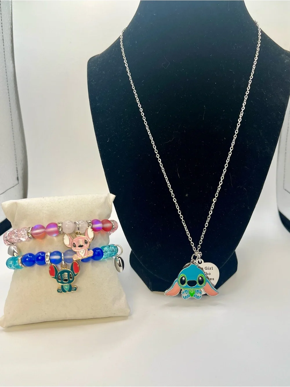 Cute Blue Stitch-Style Kids Necklace and Bracelet Set